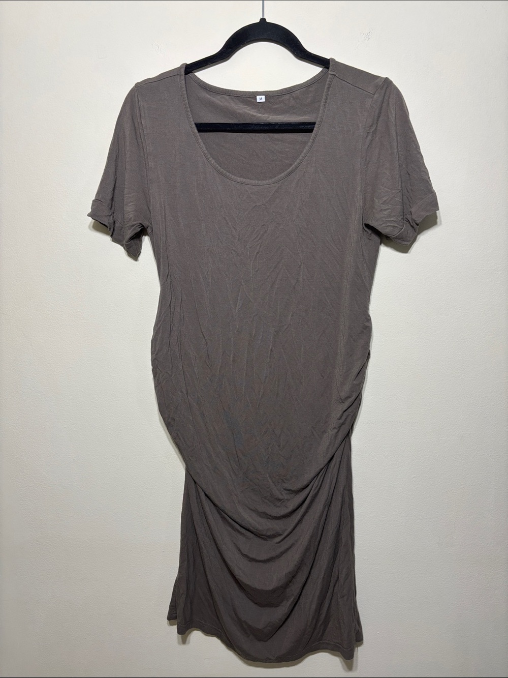 Classic short sleeve maternity dress in olive green